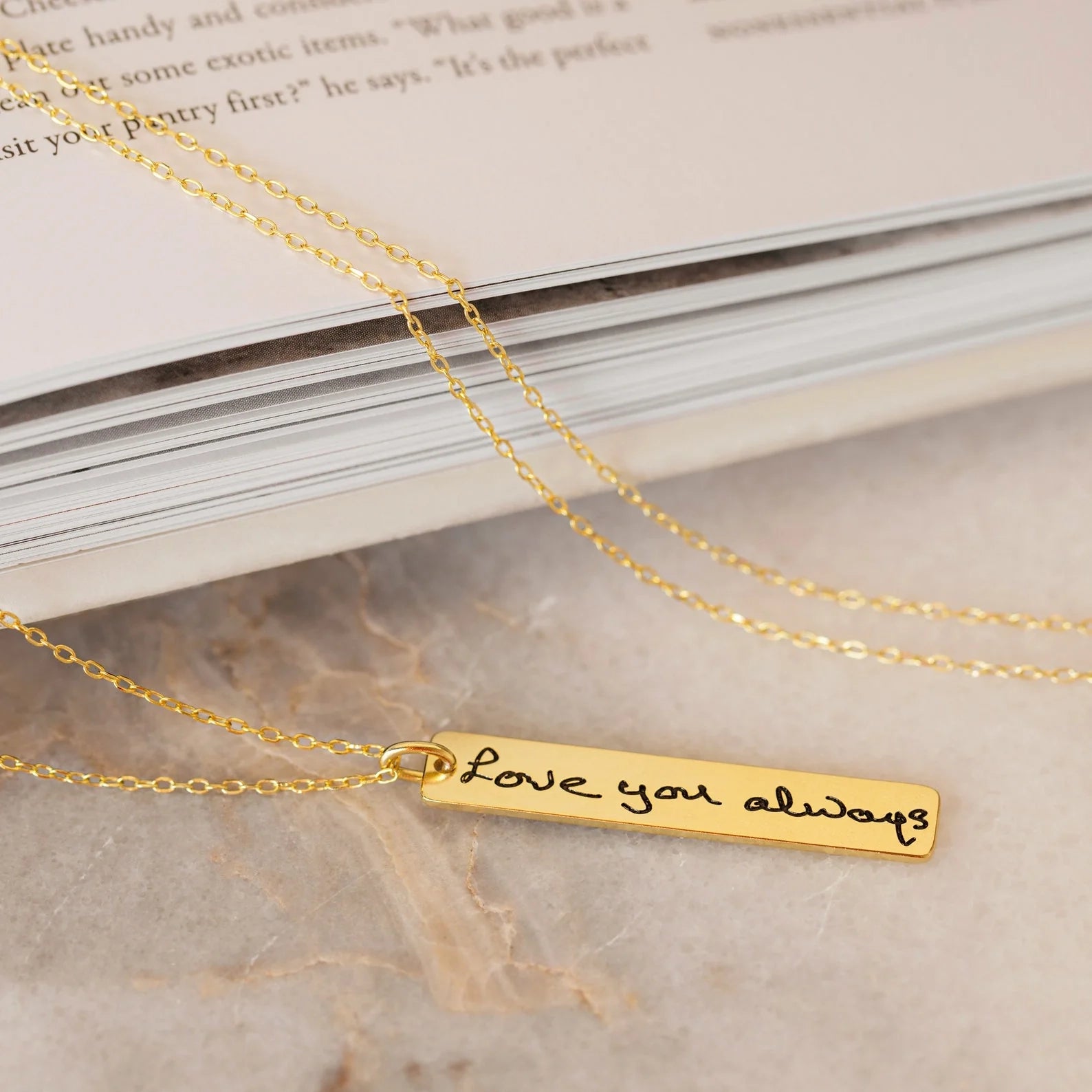 Vertical Handwriting Bar Necklace Silver 18K Gold Plated