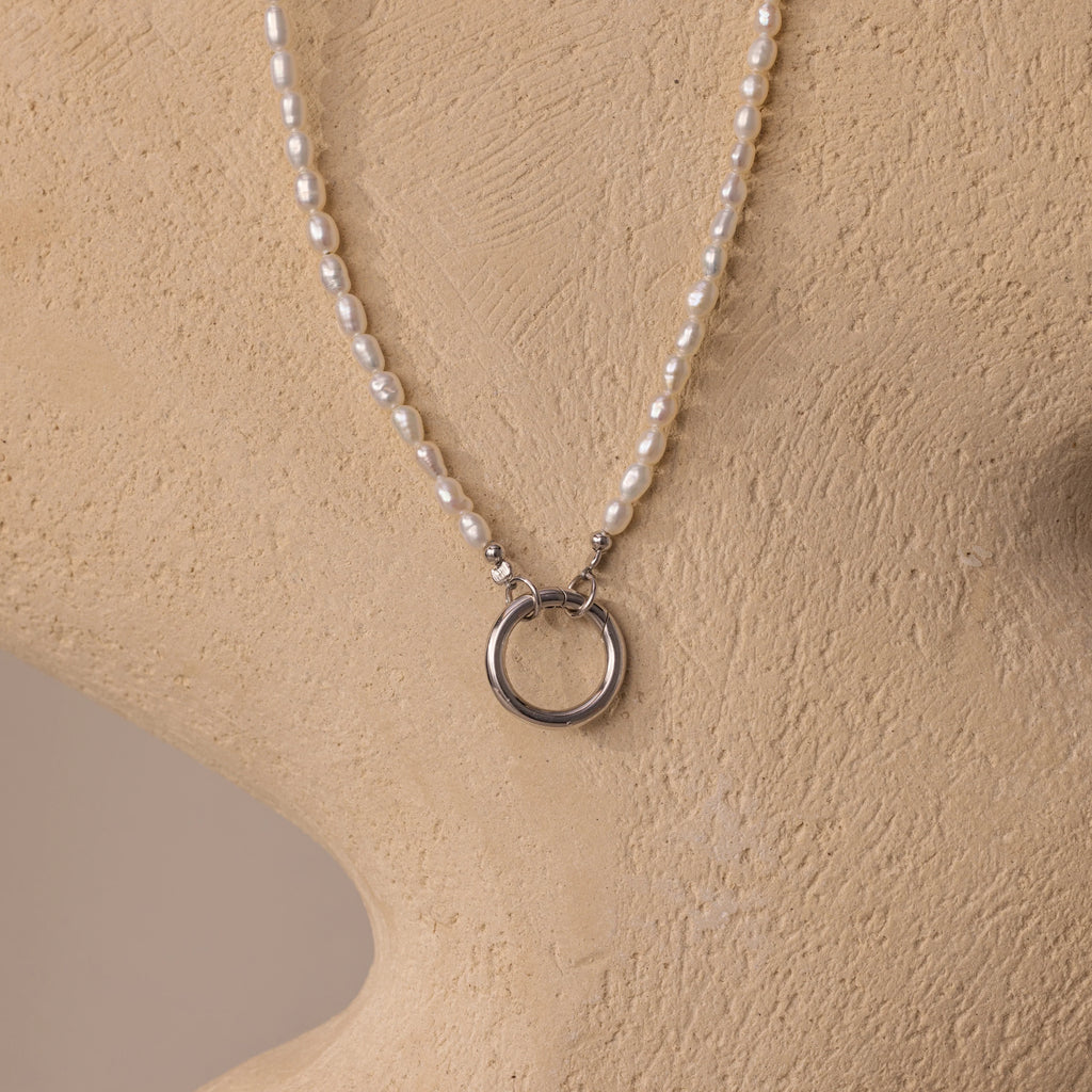 Pearl Chain Clasp Necklace Silver 18K Gold Plated