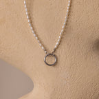 Pearl Chain Clasp Necklace Silver 18K Gold Plated