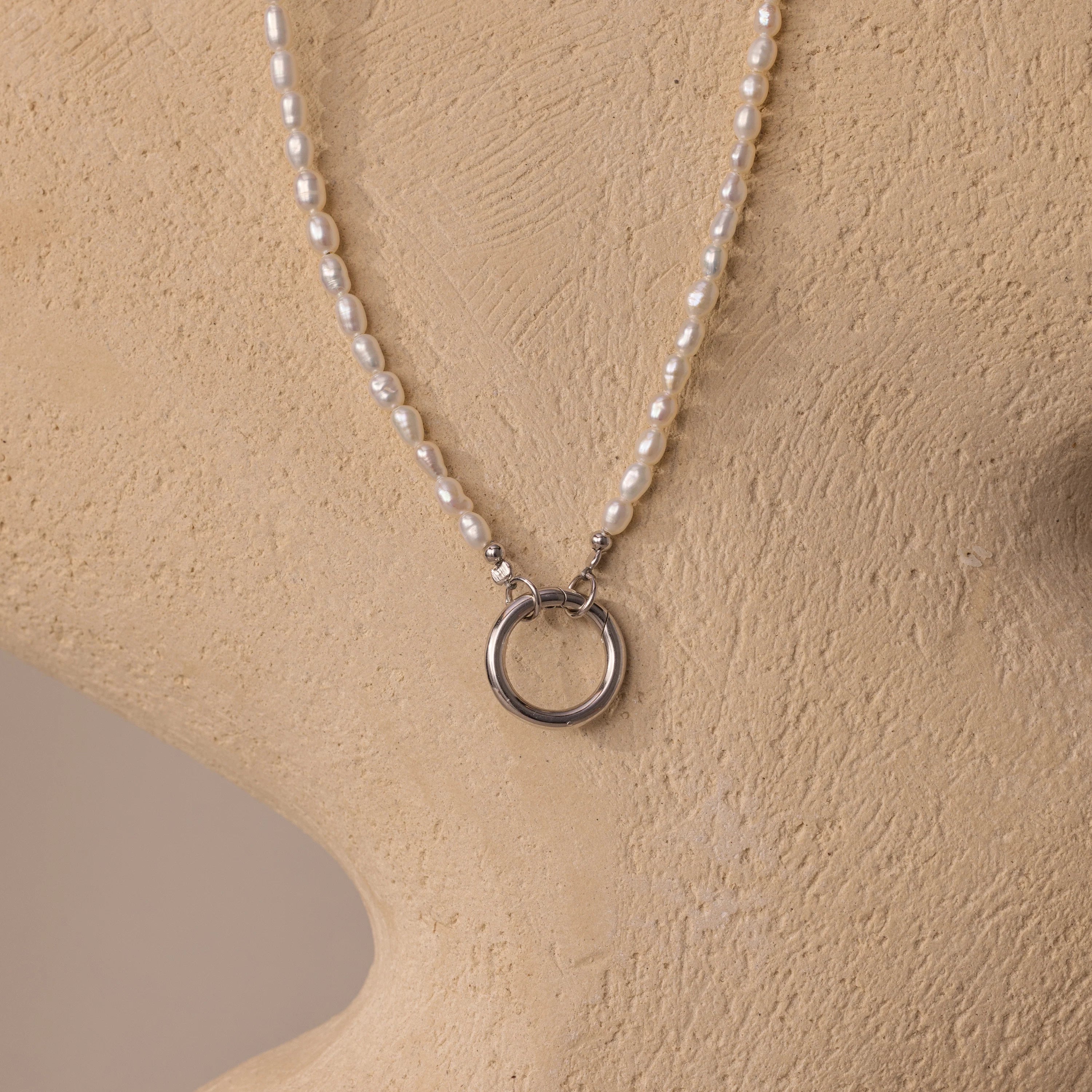 Pearl Chain Clasp Necklace Silver 18K Gold Plated