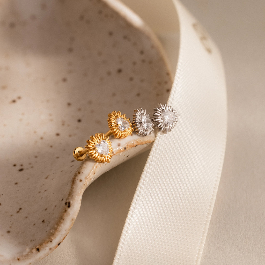 Sacred Heart Flat Back Studs Silver 18K Gold Plated