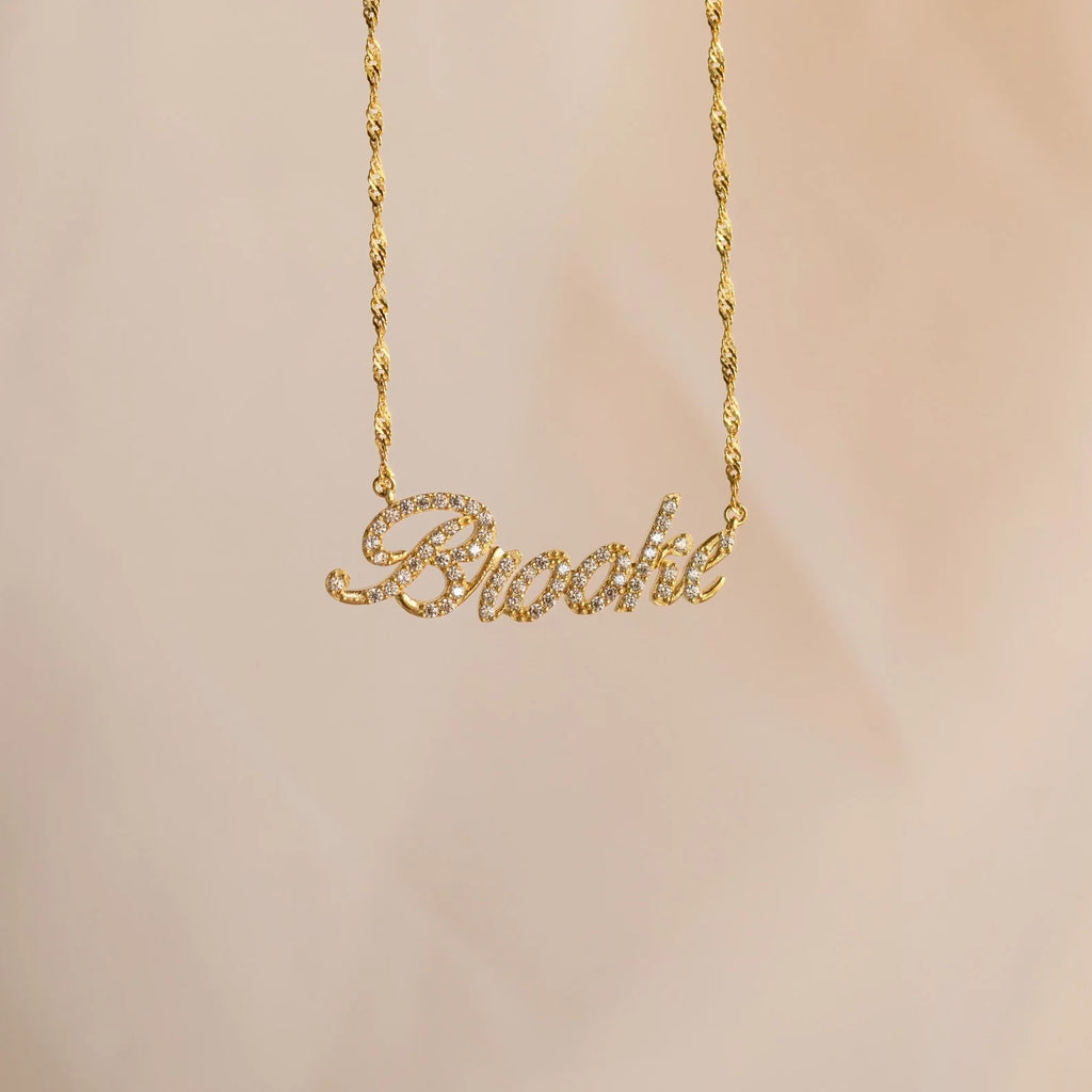 Elegant Pave Name Necklace Silver 18K Gold Plated