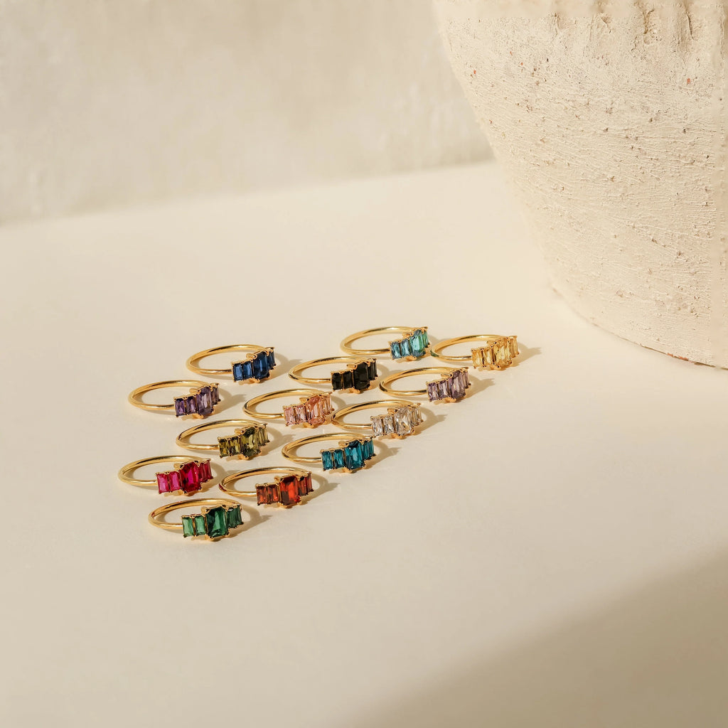 Art Deco Birthstone Ring Silver 18K Gold Plated