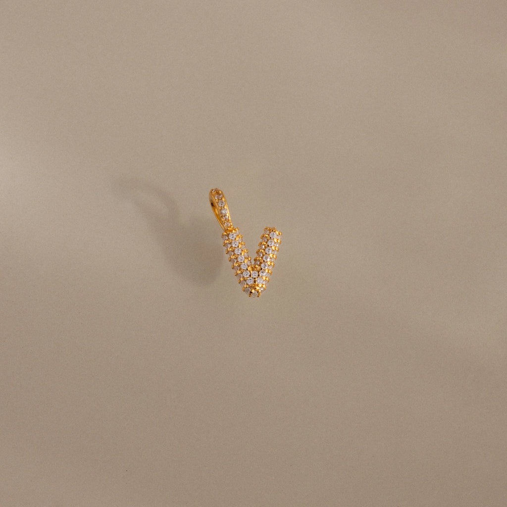 Diamond Pave Bubble Letter Charm Silver 18K Gold Plated