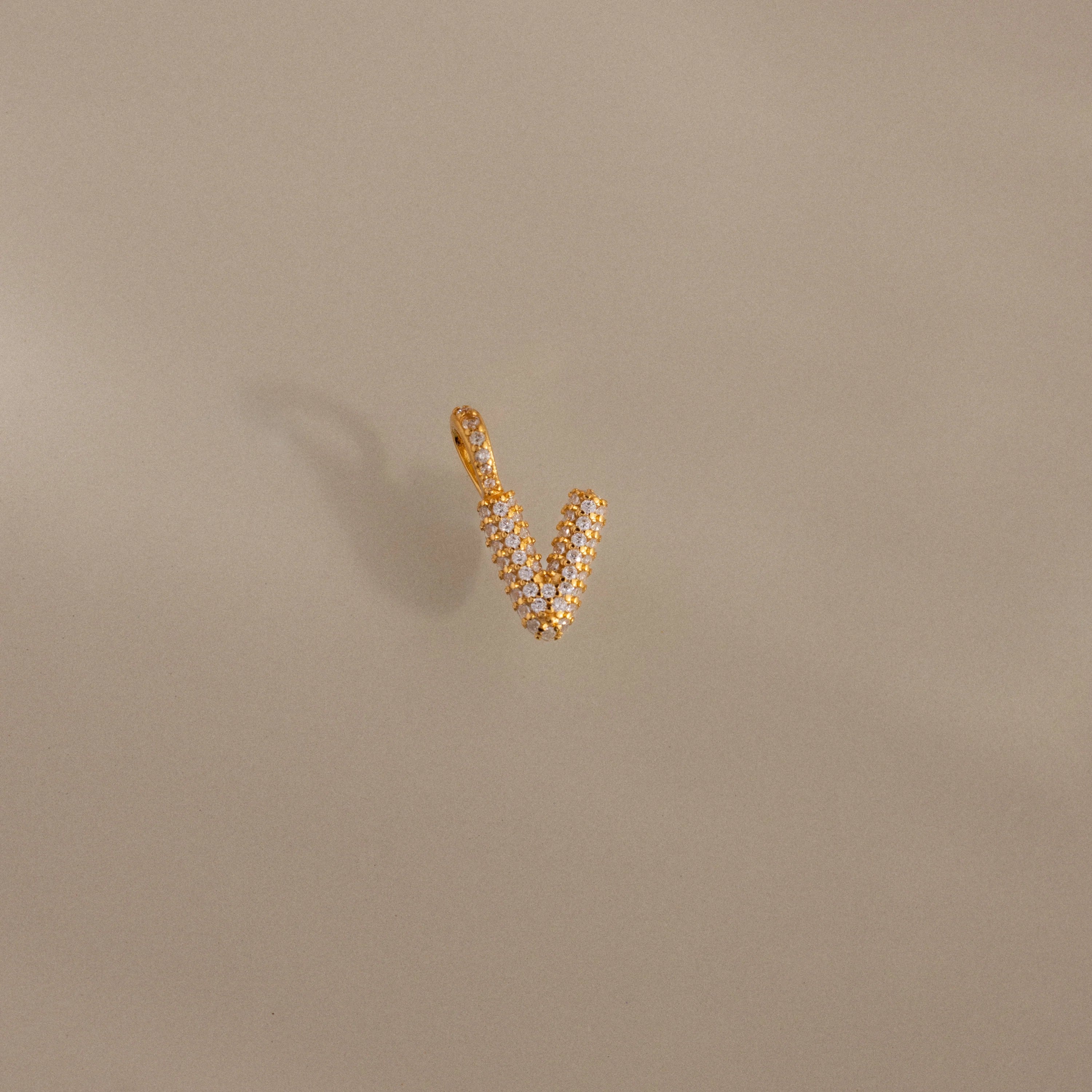 Diamond Pave Bubble Letter Charm Silver 18K Gold Plated
