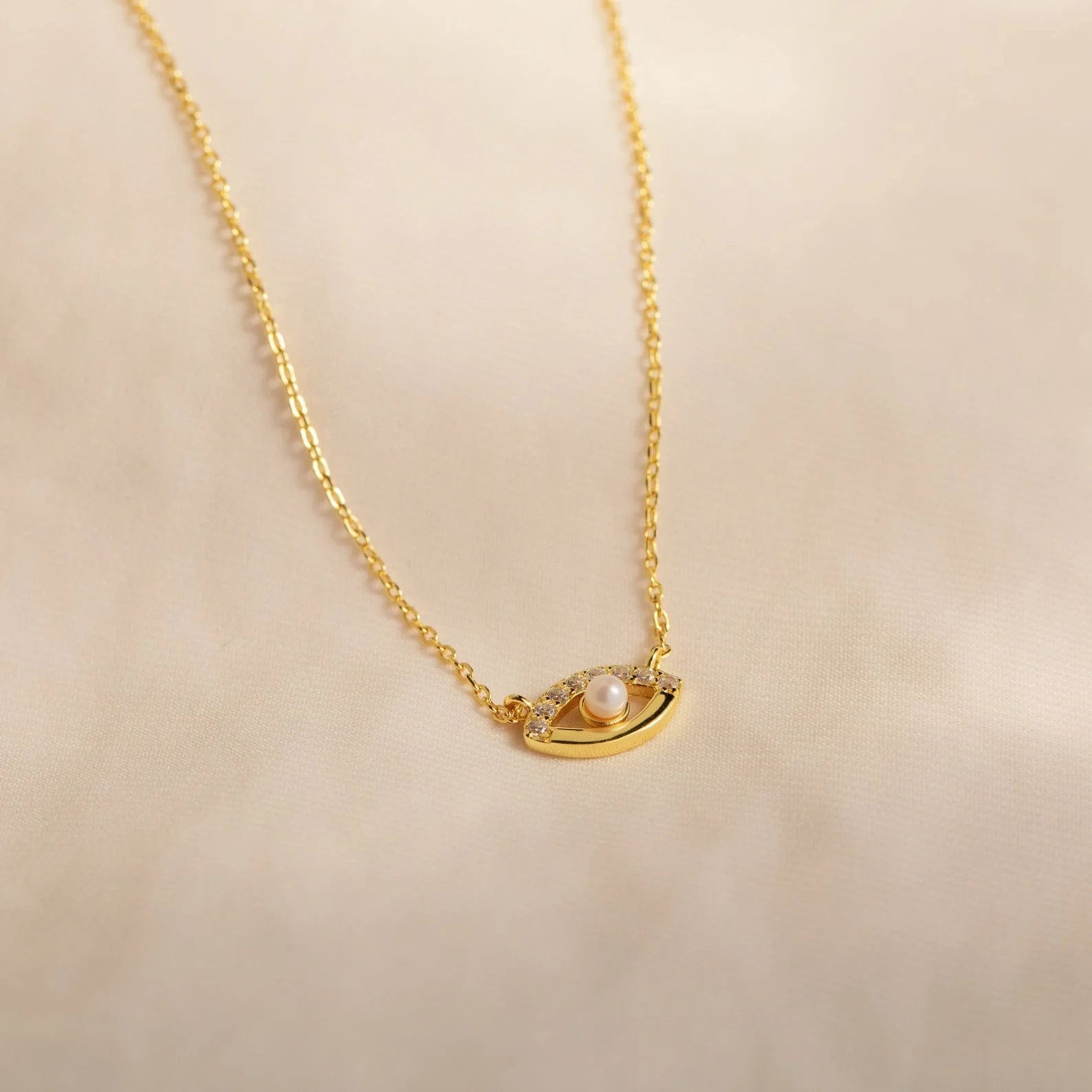 Diamond Pave Evil Eye Necklace Silver 18K Gold Plated