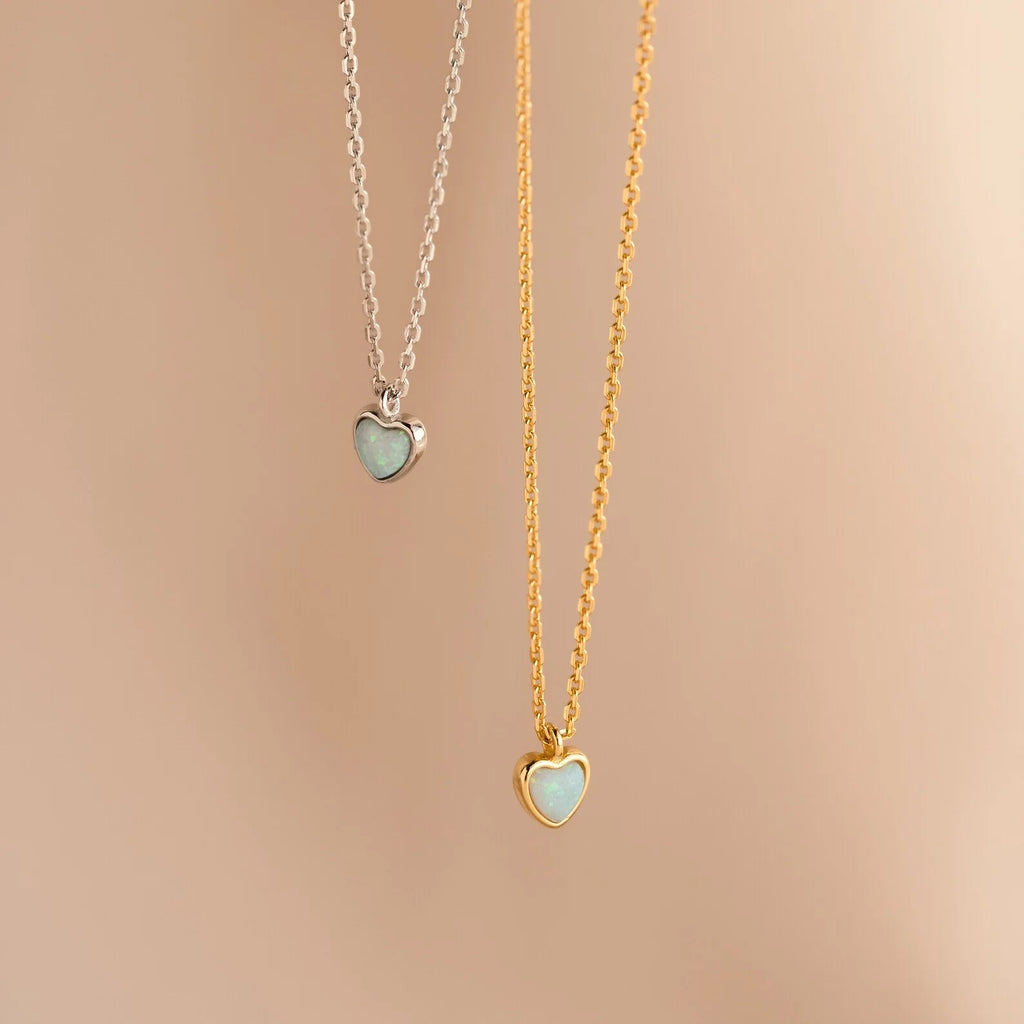 Tiny Opal Heart Necklace  Silver 18K Gold Plated