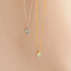 Tiny Opal Heart Necklace  Silver 18K Gold Plated