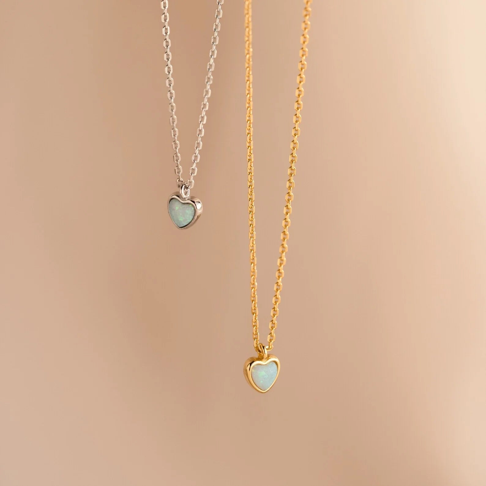 Tiny Opal Heart Necklace  Silver 18K Gold Plated