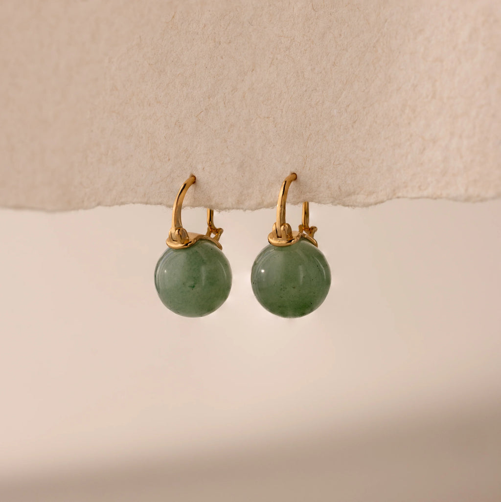 Jade Dome Drop Earrings Silver 18K Gold Plated