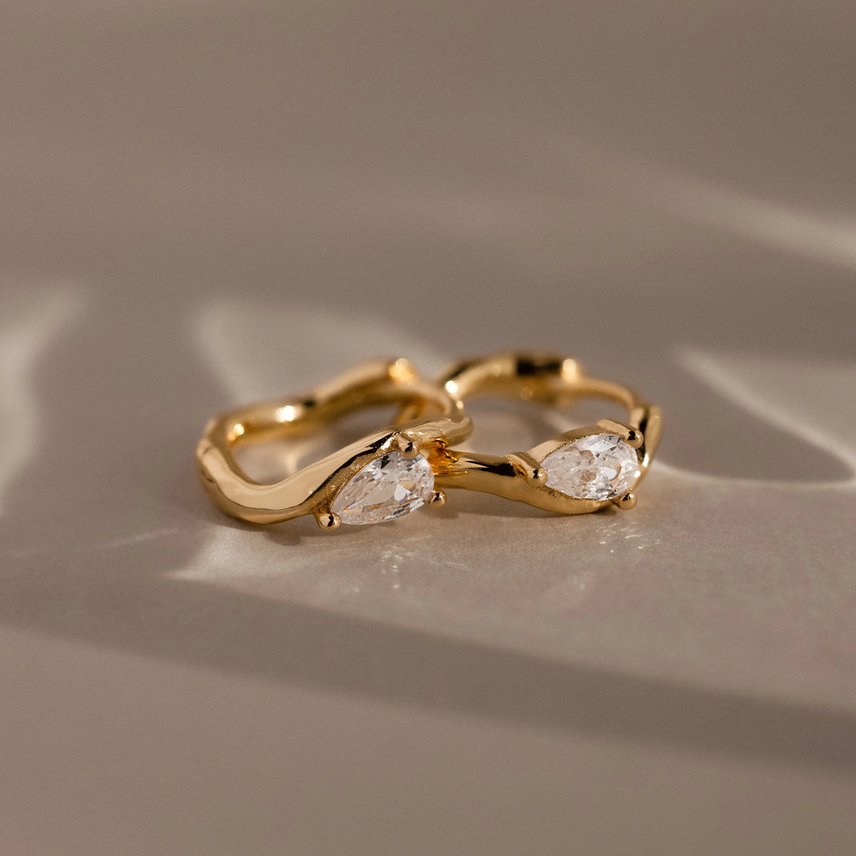 Organic Diamond Teardrop Hoops Silver 18K Gold Plated
