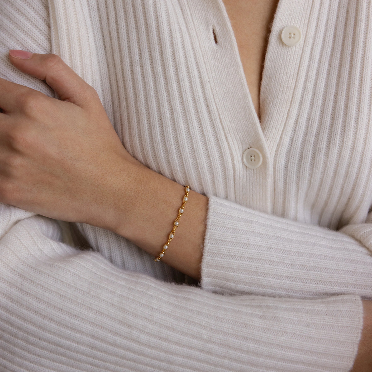 Eternity Pearl Bracelet Silver 18K Gold Plated