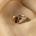 Faux Tiger's Eye Signet Ring Silver 18K Gold Plated