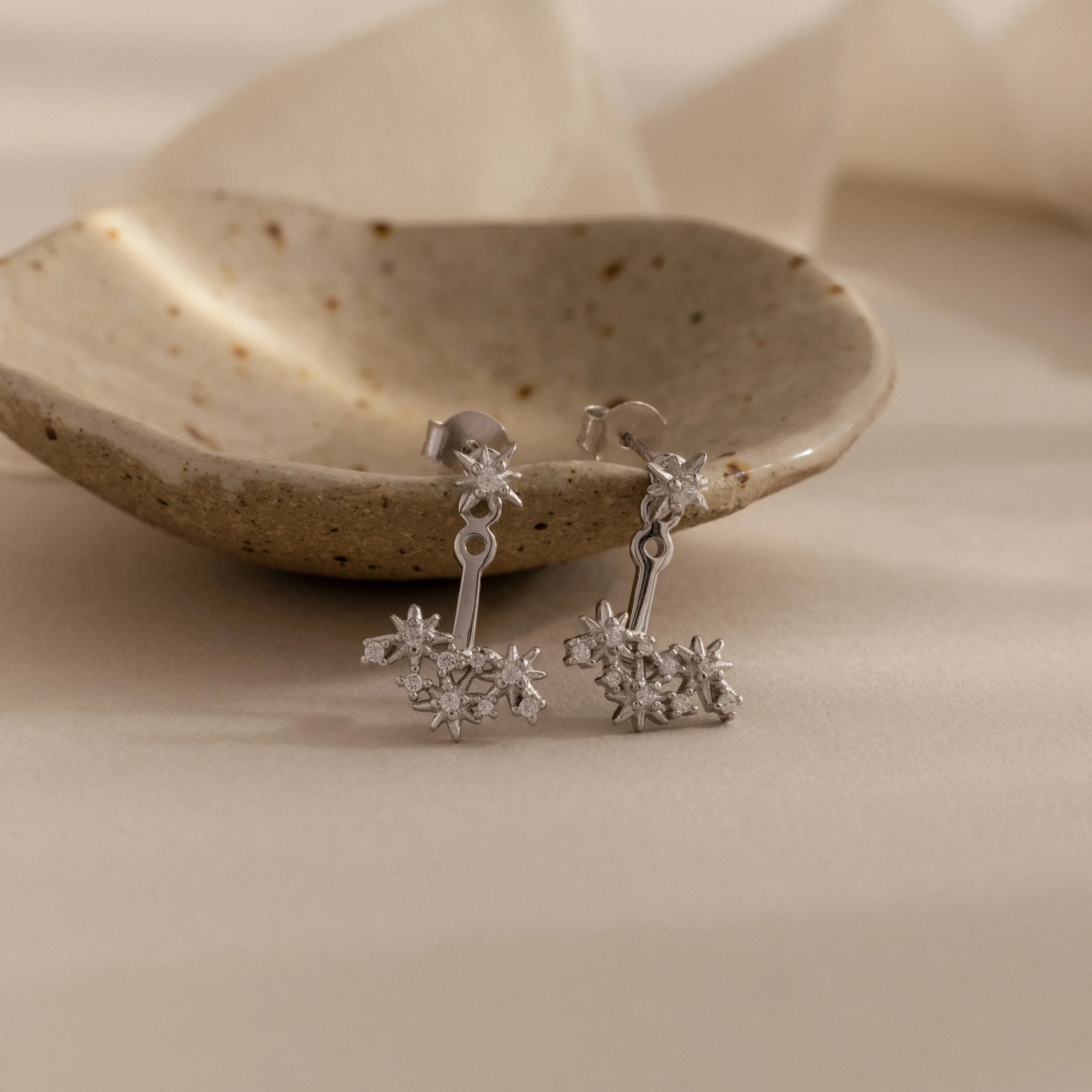 Diamond Starburst Cluster Ear Jackets Silver 18K Gold Plated