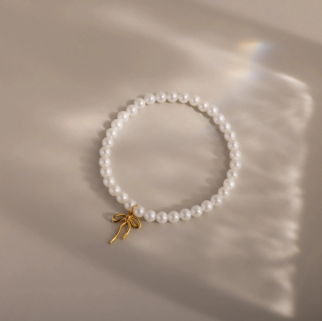Bow Pearl Bracelet Silver 18K Gold Plated