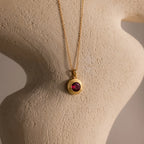 Ribbed Ruby Pendant Necklace Silver 18K Gold Plated