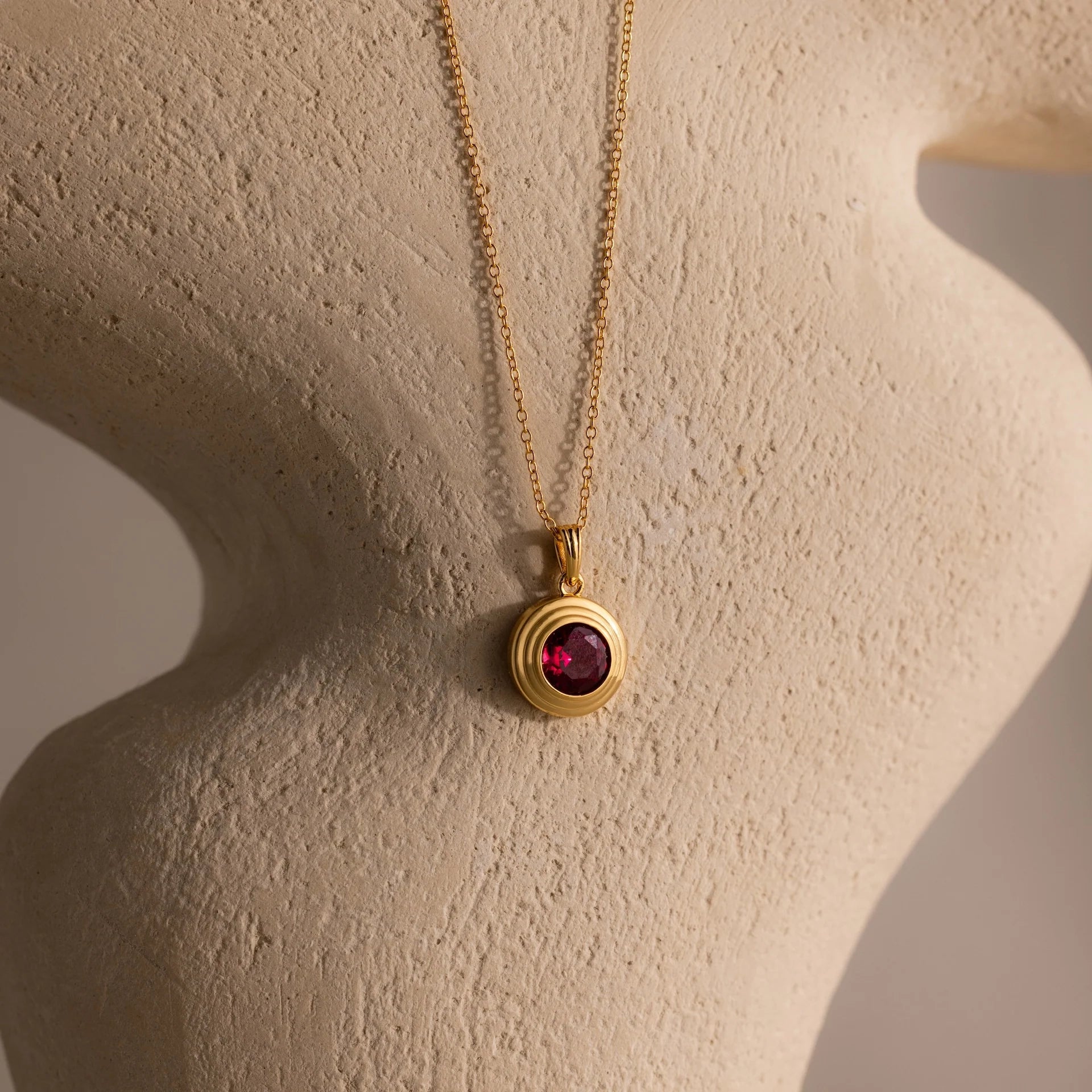 Ribbed Ruby Pendant Necklace Silver 18K Gold Plated