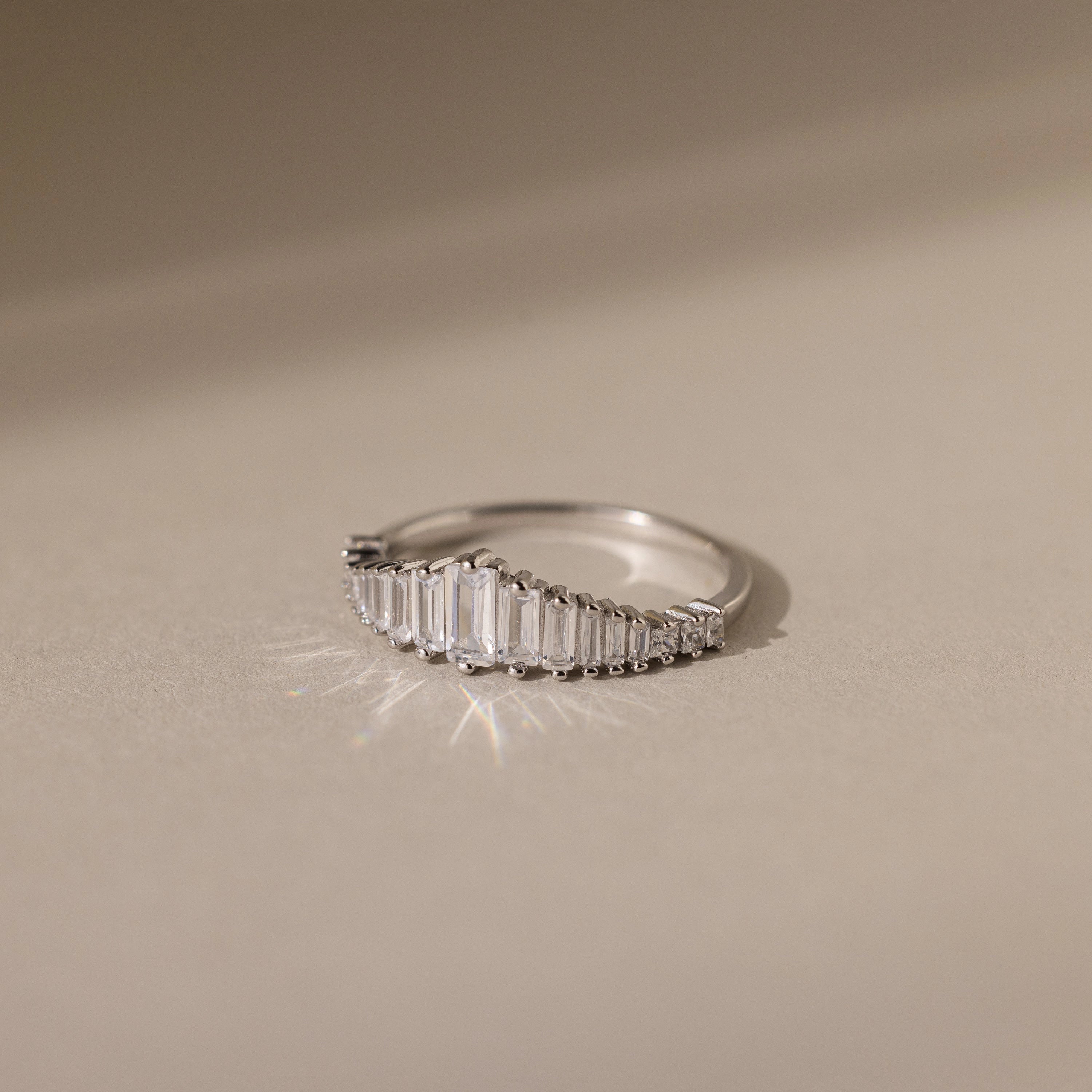 Diamond Art Deco Ring Silver 18K Gold Plated