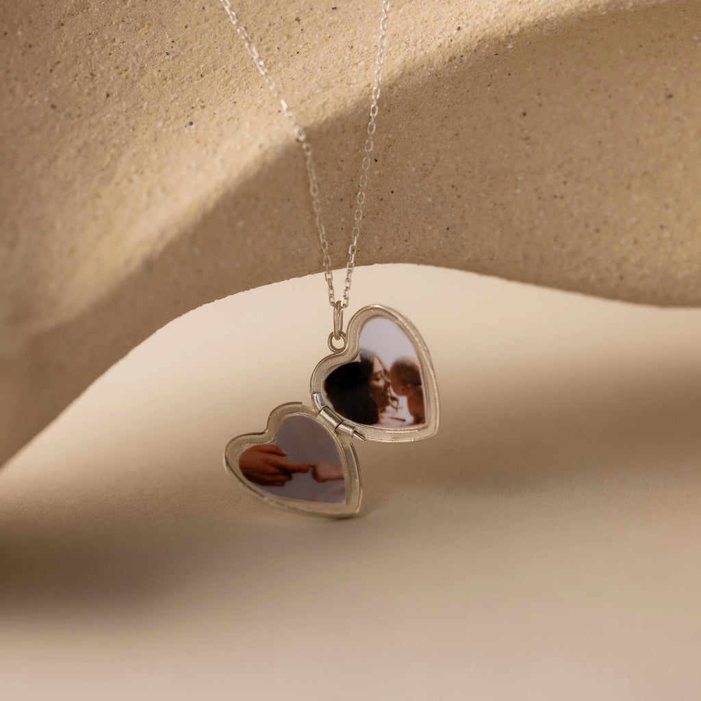 Handwriting Heart Locket Necklace Silver 18K Gold Plated