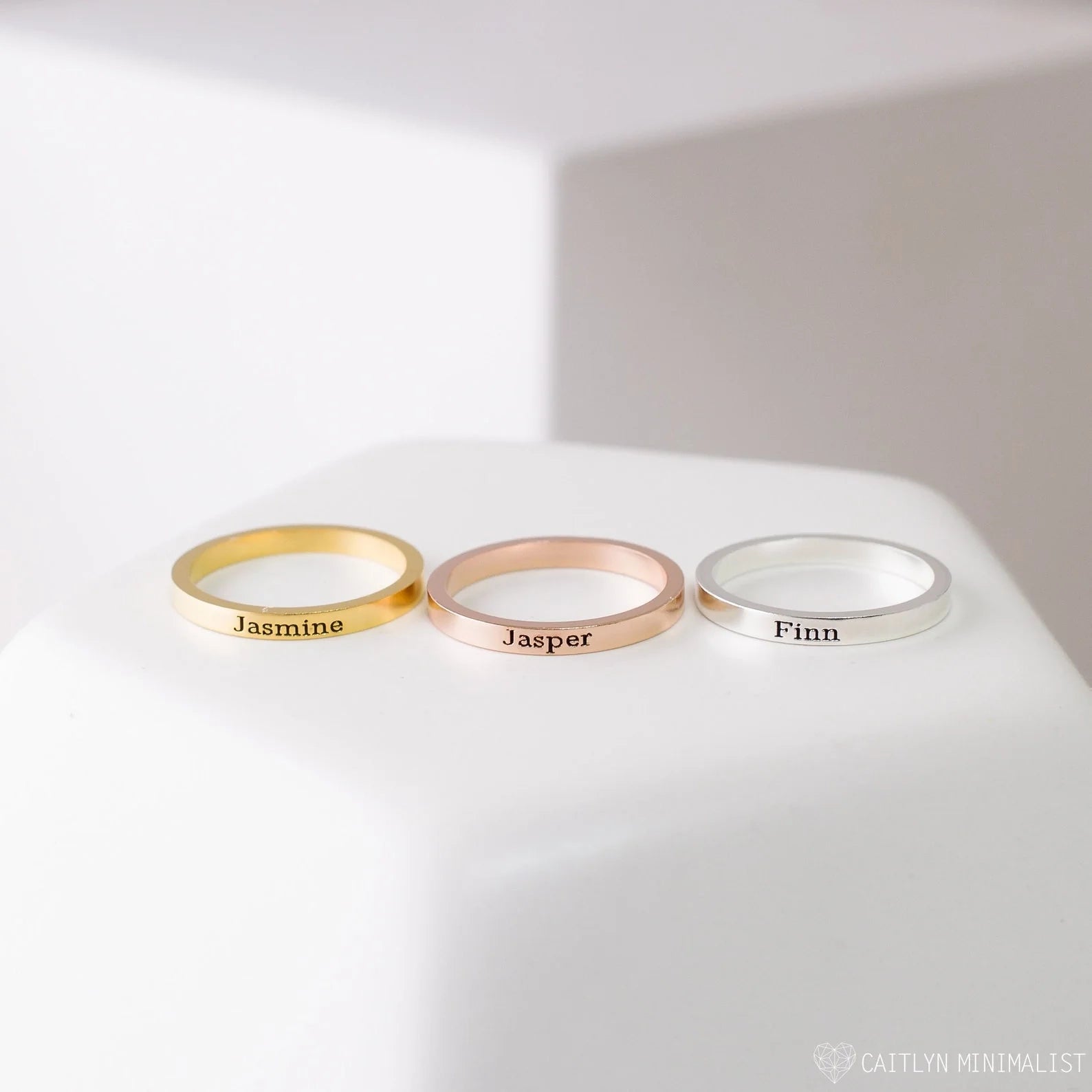 Stacking Name Band Silver 18K Gold Plated