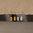 Rectangle Birth Flower Earrings Silver 18K Gold Plated