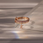 Pave Initial Alexandrite Linked Ring Set Silver 18K Gold Plated