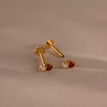 Diamond Pink Tourmaline Duo Flat Back Studs Silver 18K Gold Plated