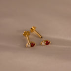 Diamond Pink Tourmaline Duo Flat Back Studs Silver 18K Gold Plated