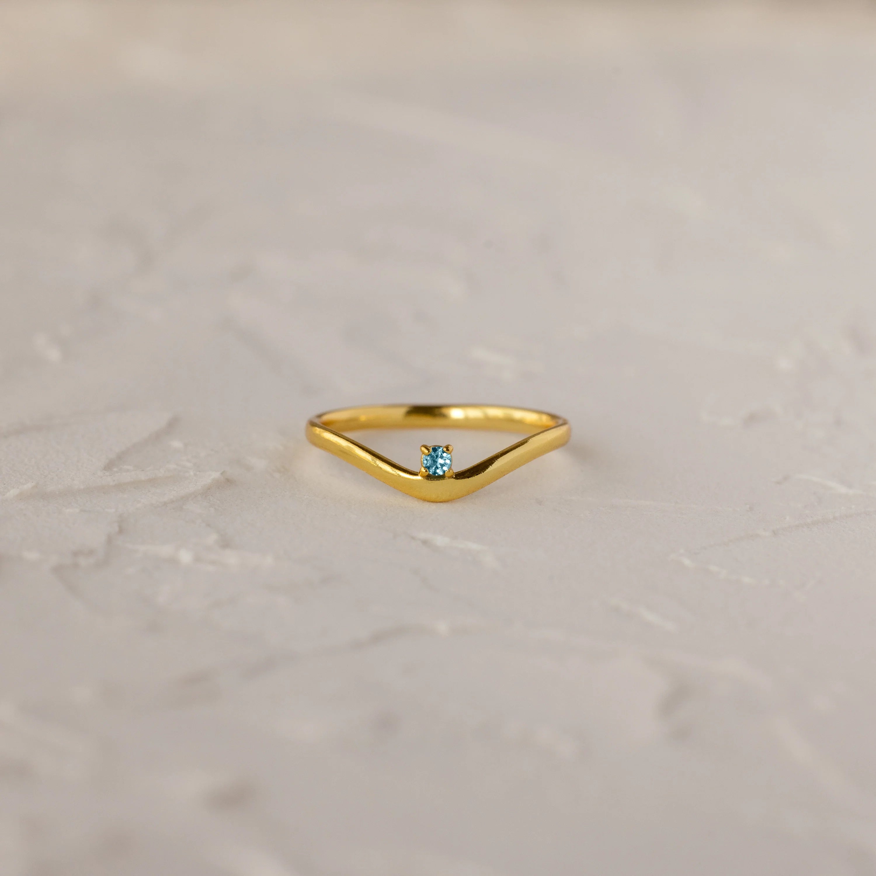 Aquamarine Drop Curve Ring Silver 18K Gold Plated