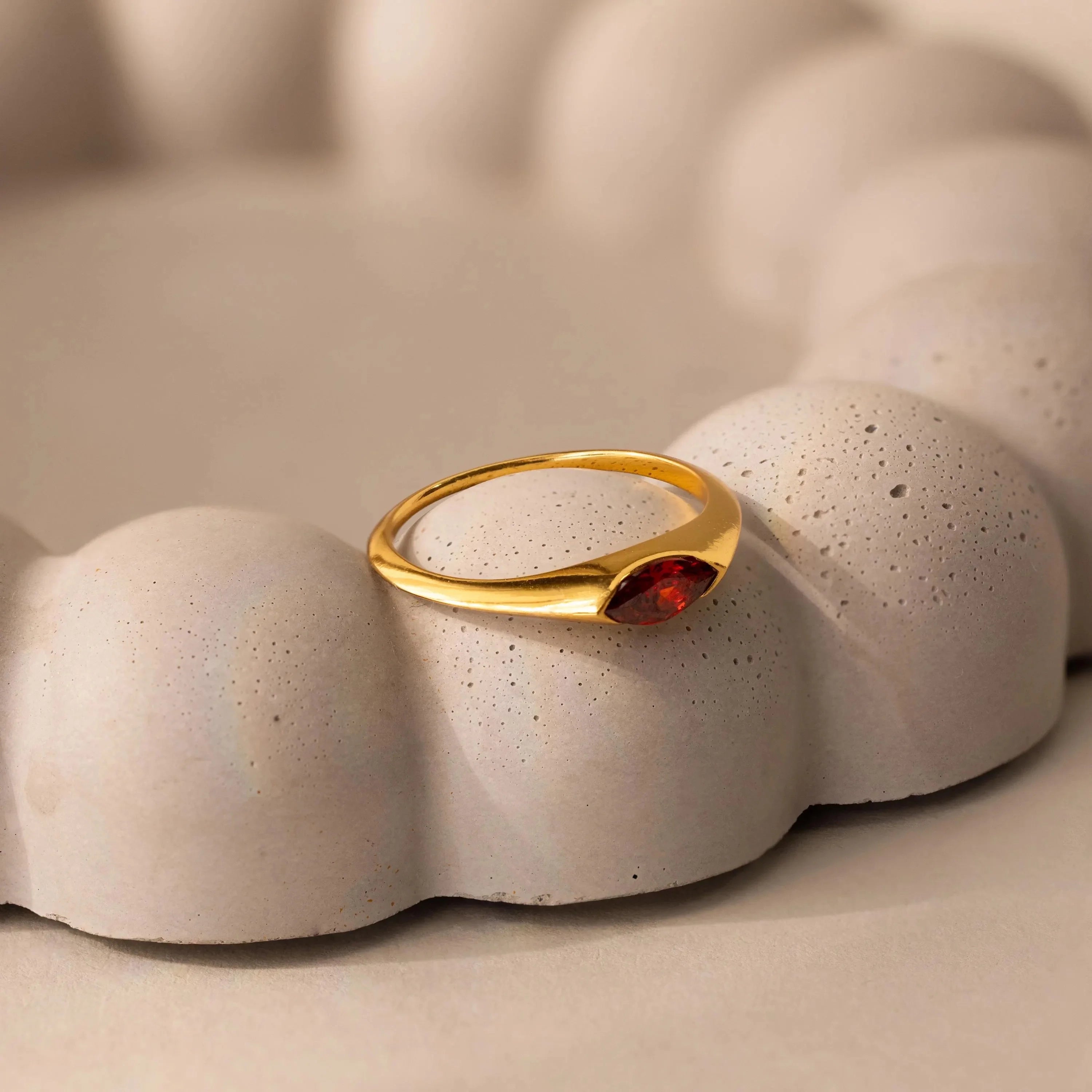 Marquise Birthstone Signet Ring Silver 18K Gold Plated