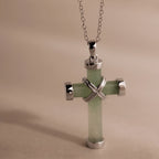 Jade Cross Necklace Silver 18K Gold Plated