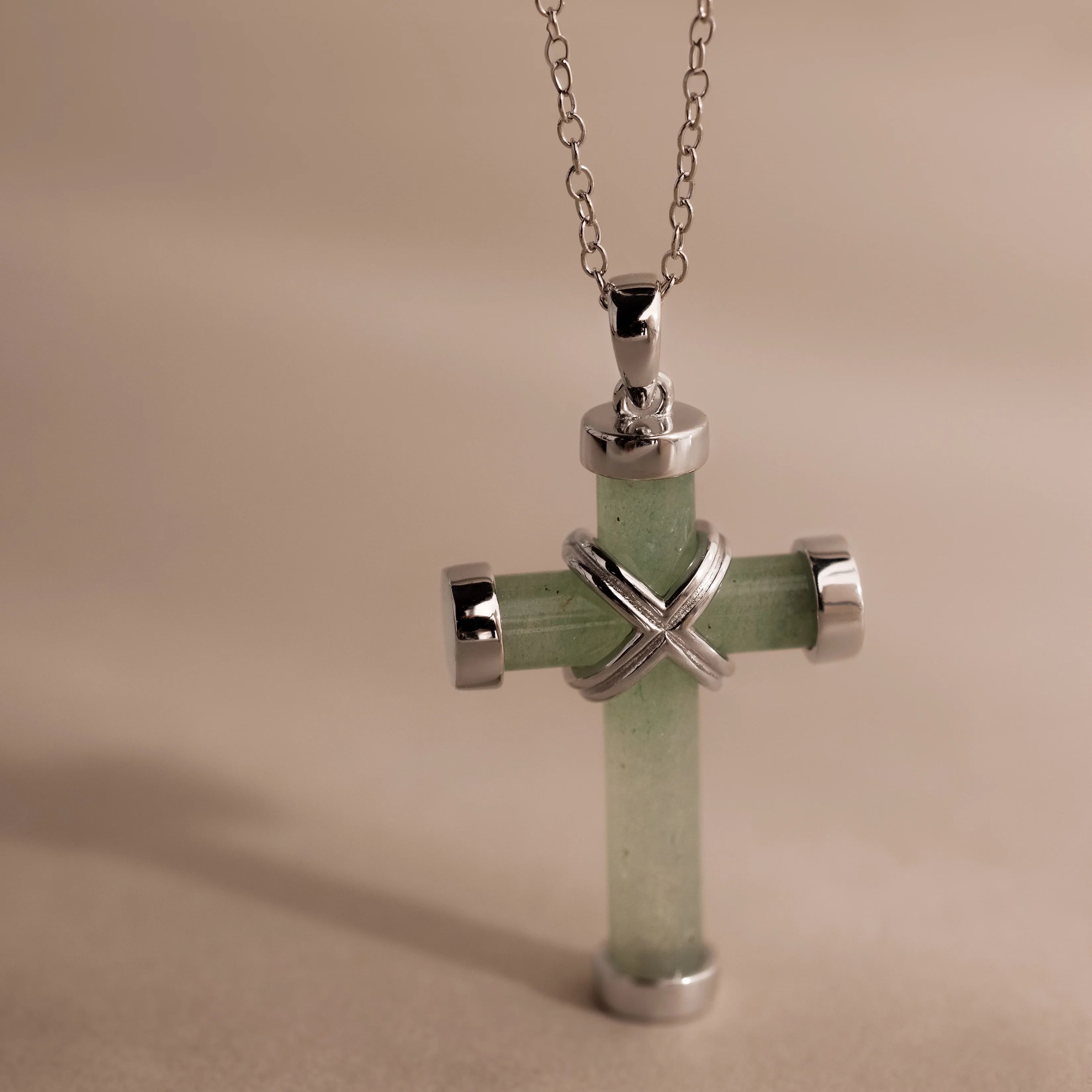 Jade Cross Necklace Silver 18K Gold Plated