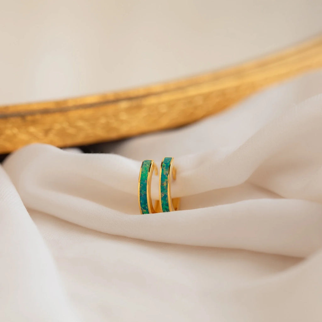 Opal Inlay Hoops Set Silver 18K Gold Plated