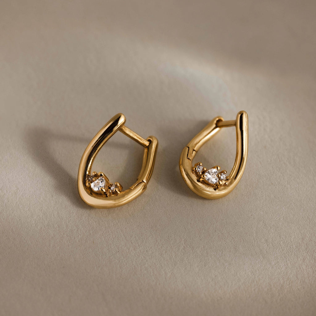 Diamond Teardrop Hoops Silver 18K Gold Plated