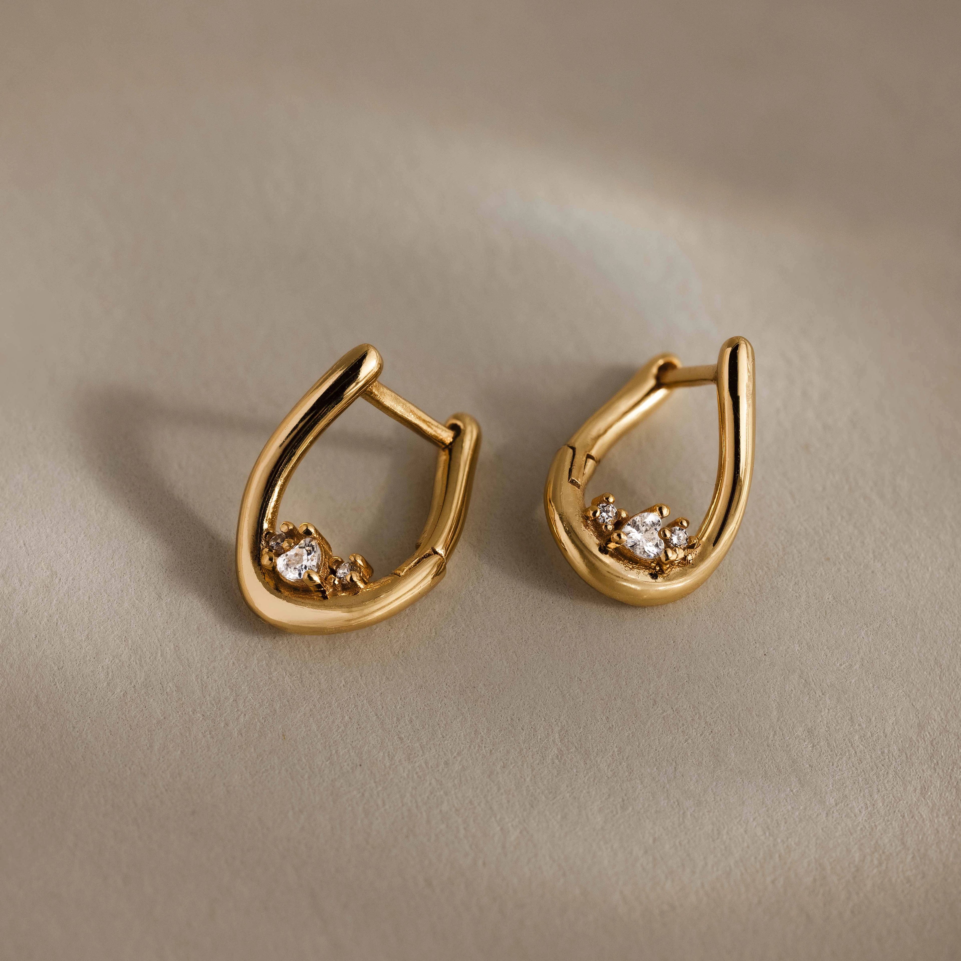Diamond Teardrop Hoops Silver 18K Gold Plated