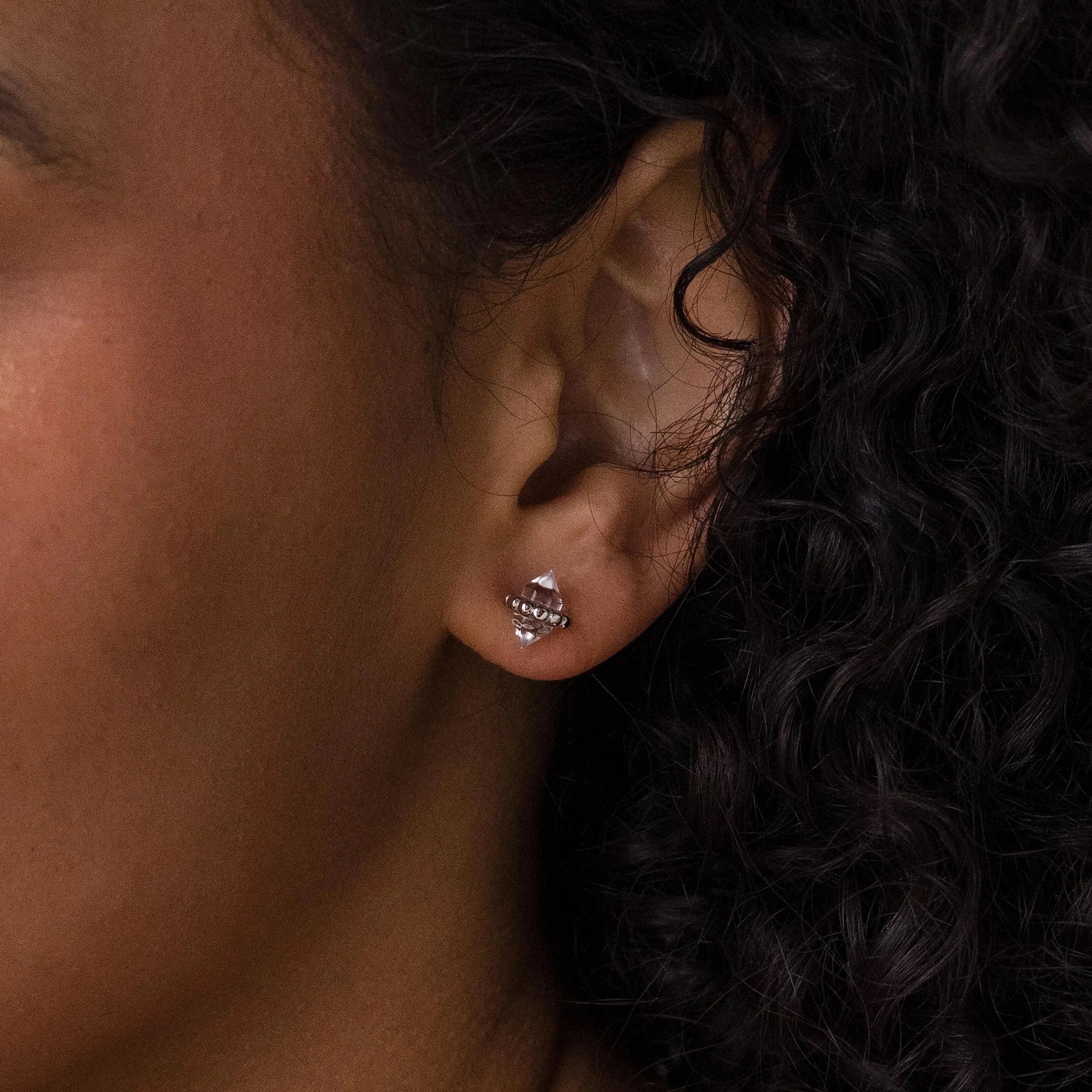 Beaded Herkimer Studs Silver 18K Gold Plated