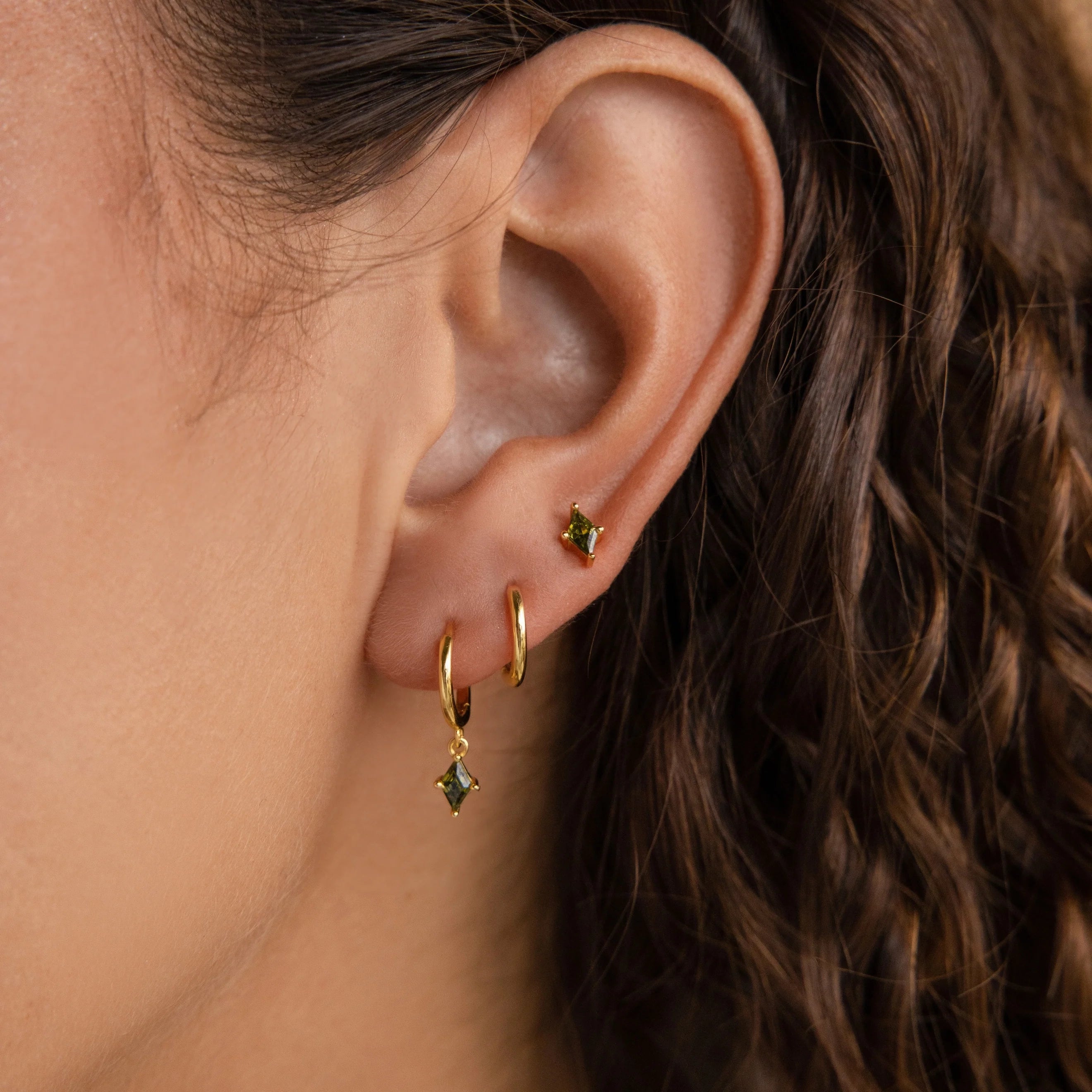 Peridot Earrings Set Silver 18K Gold Plated