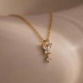 Diamond Butterfly Necklace & Earrings Set Silver 18K Gold Plated