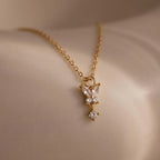 Diamond Butterfly Necklace & Earrings Set Silver 18K Gold Plated