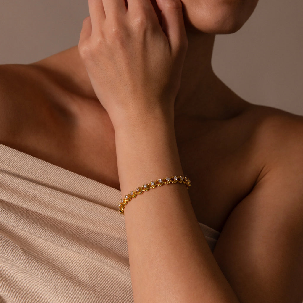 Diamond Heart Link Bracelet Silver 18K Gold Plated
