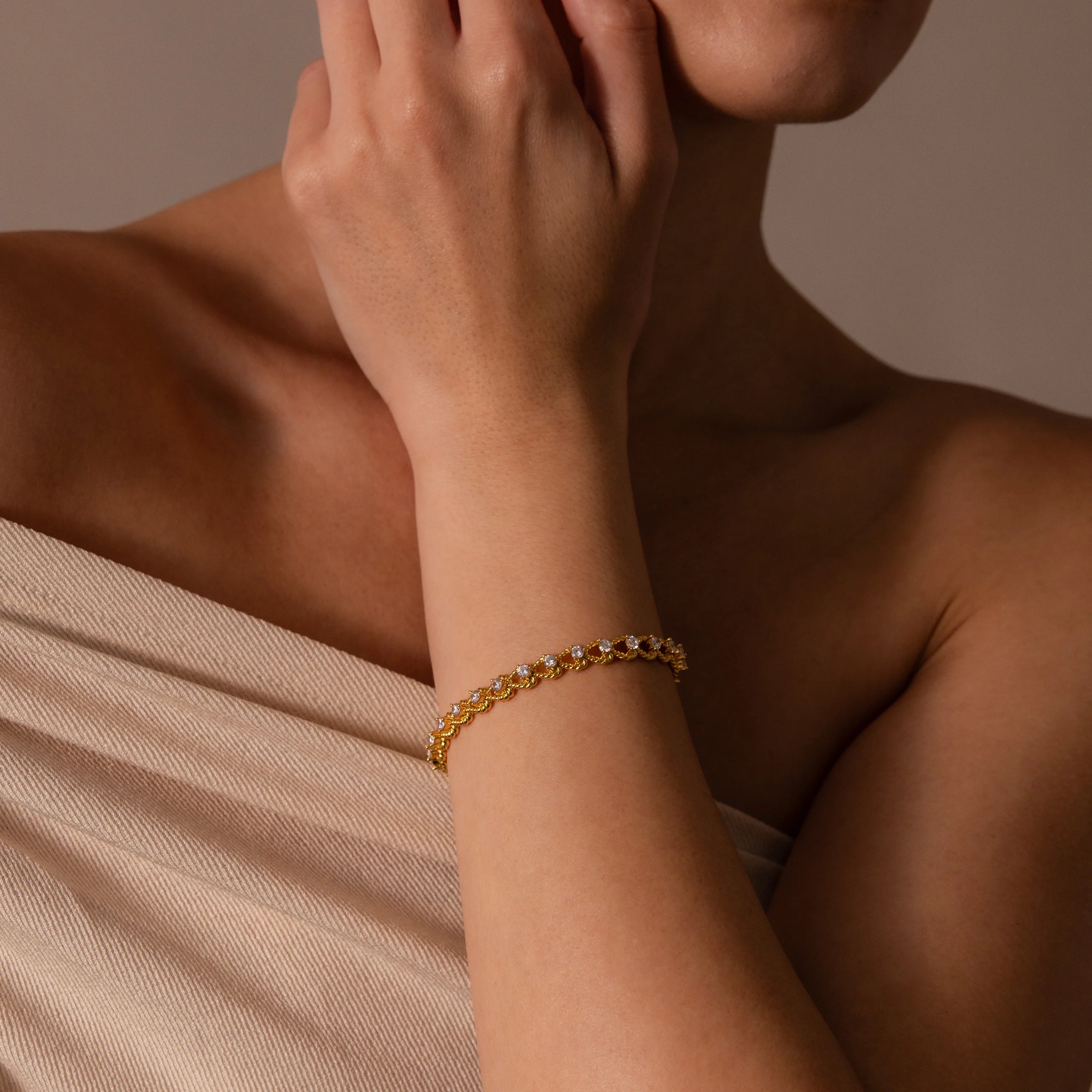 Diamond Heart Link Bracelet Silver 18K Gold Plated