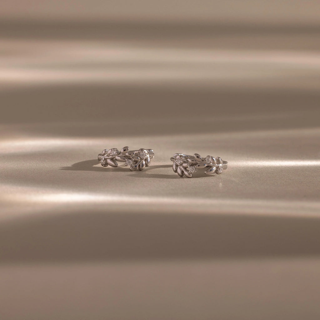 Diamond Leaf Hoops Silver 18K Gold Plated