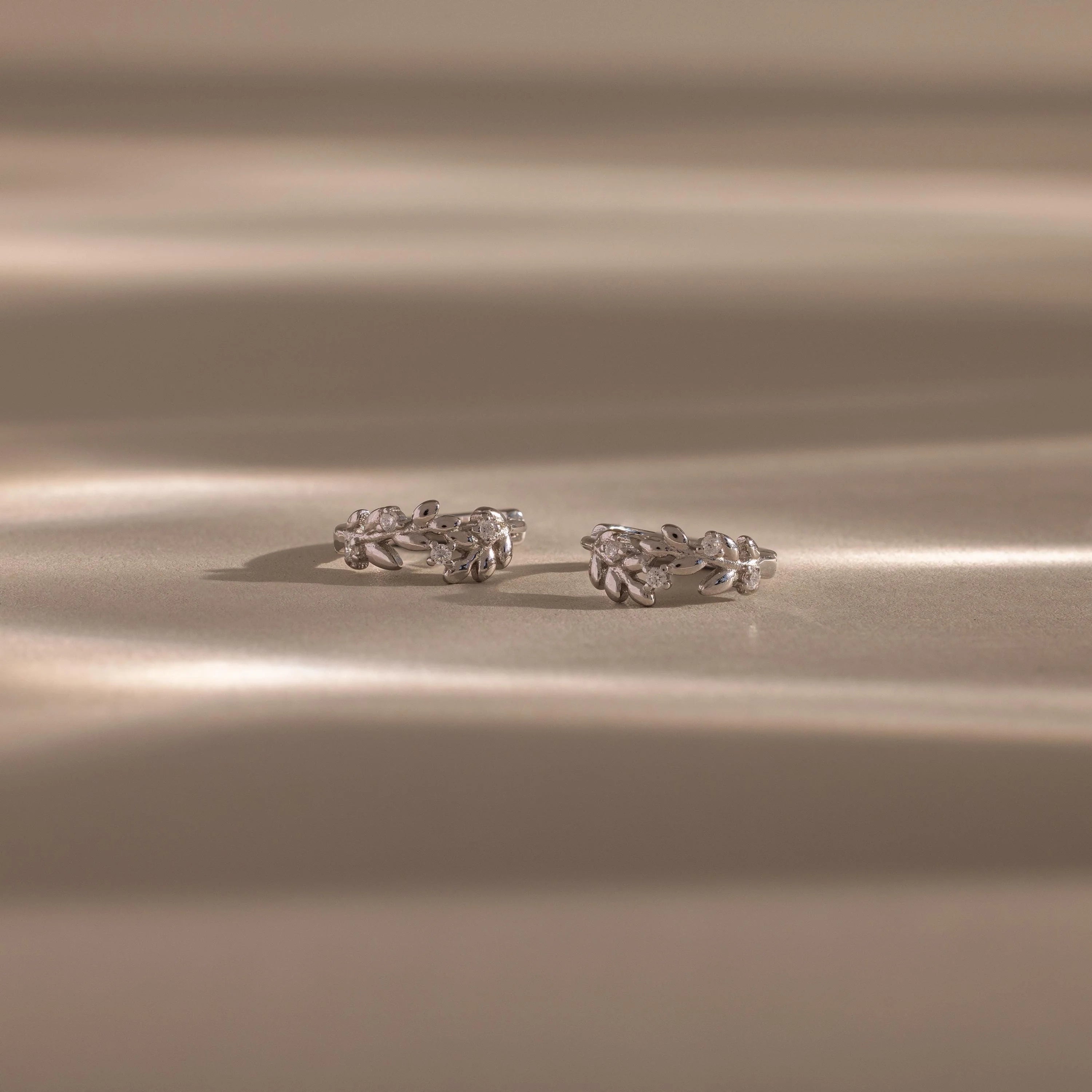 Diamond Leaf Hoops Silver 18K Gold Plated
