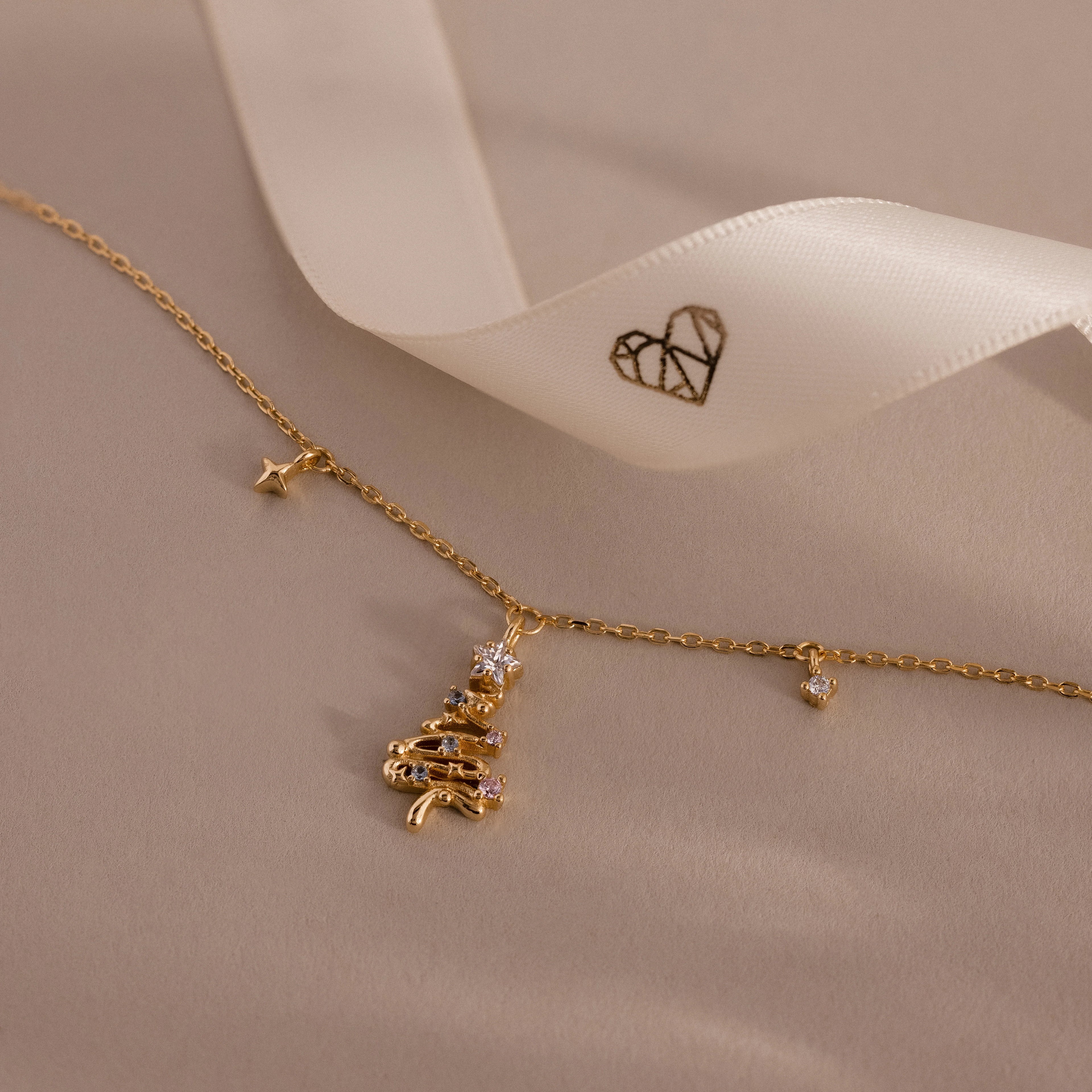 Diamond Christmas Tree Necklace Silver 18K Gold Plated