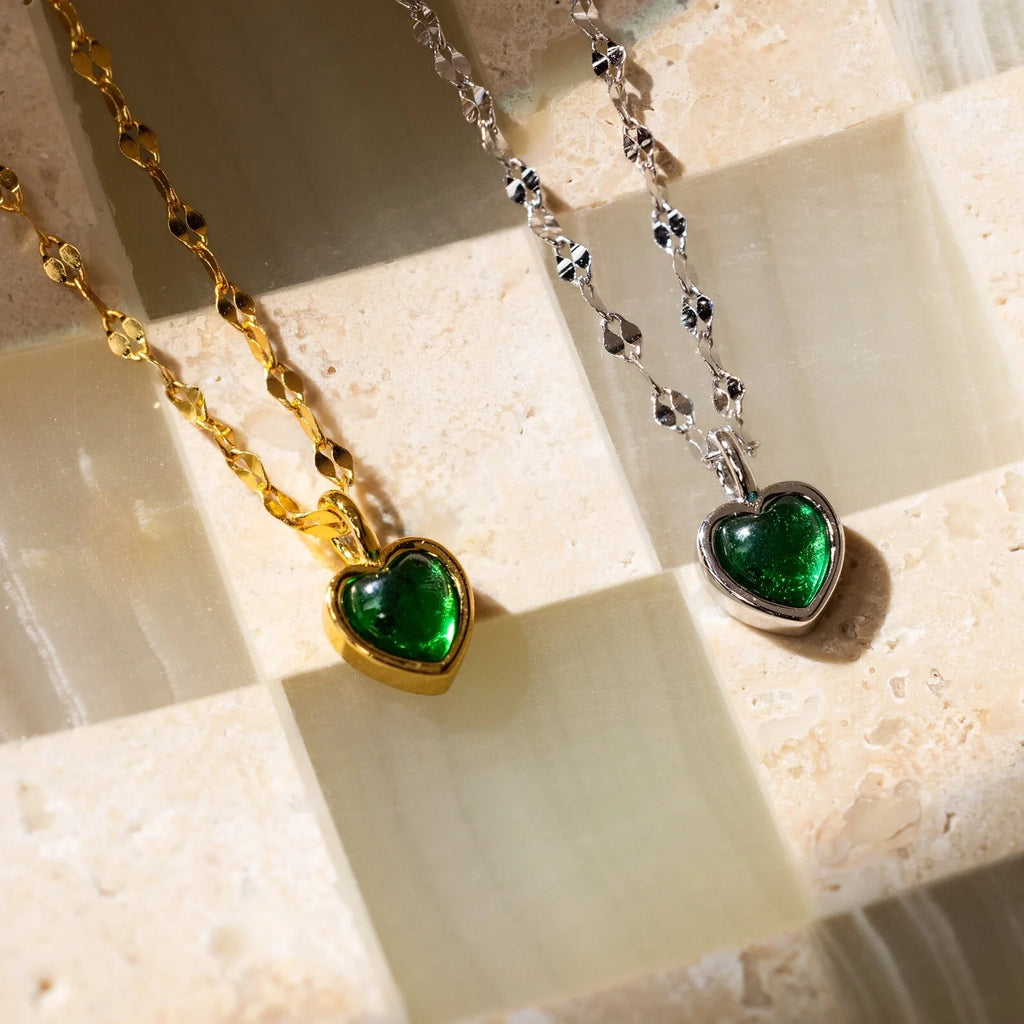 Tiny Jade Heart Necklace Silver 18K Gold Plated