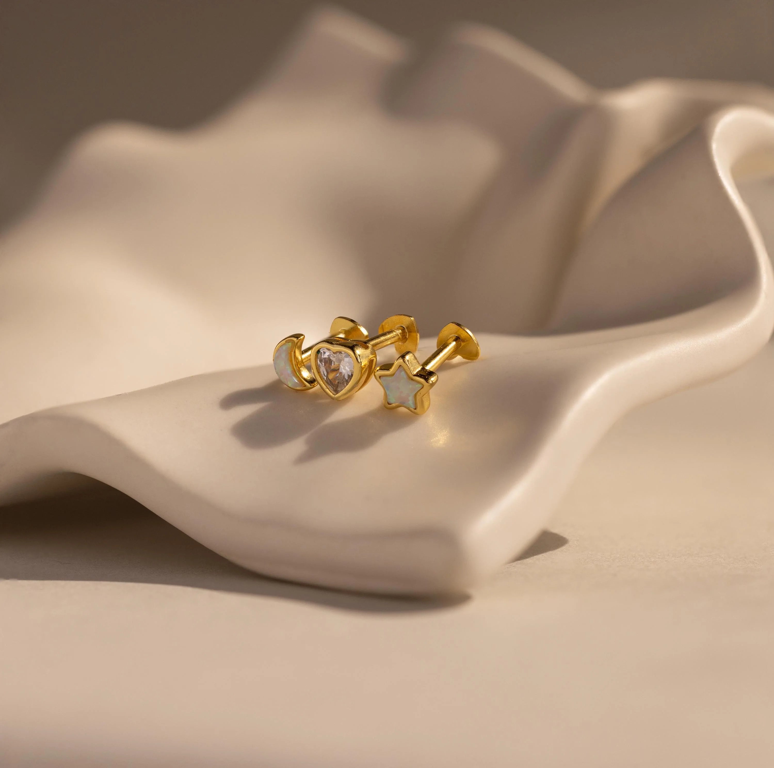 Celestial Flat Back Stud Set Silver 18K Gold Plated