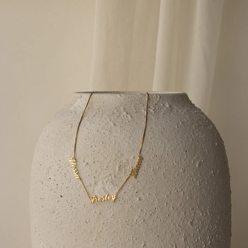 Carrie Box Chain Multiple Name Necklace Silver 18K Gold Plated