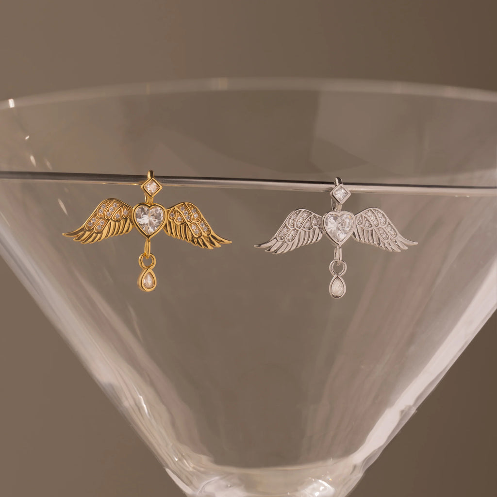 Diamond Angel Wing Charm Silver 18K Gold Plated