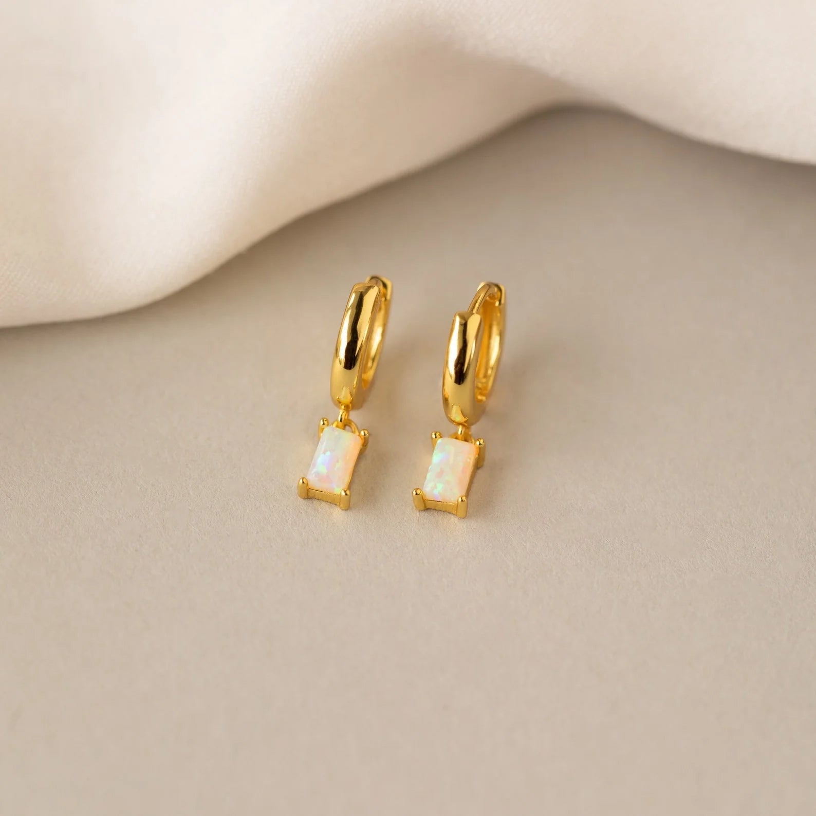 Baguette Birthstone Huggies Silver 18K Gold Plated