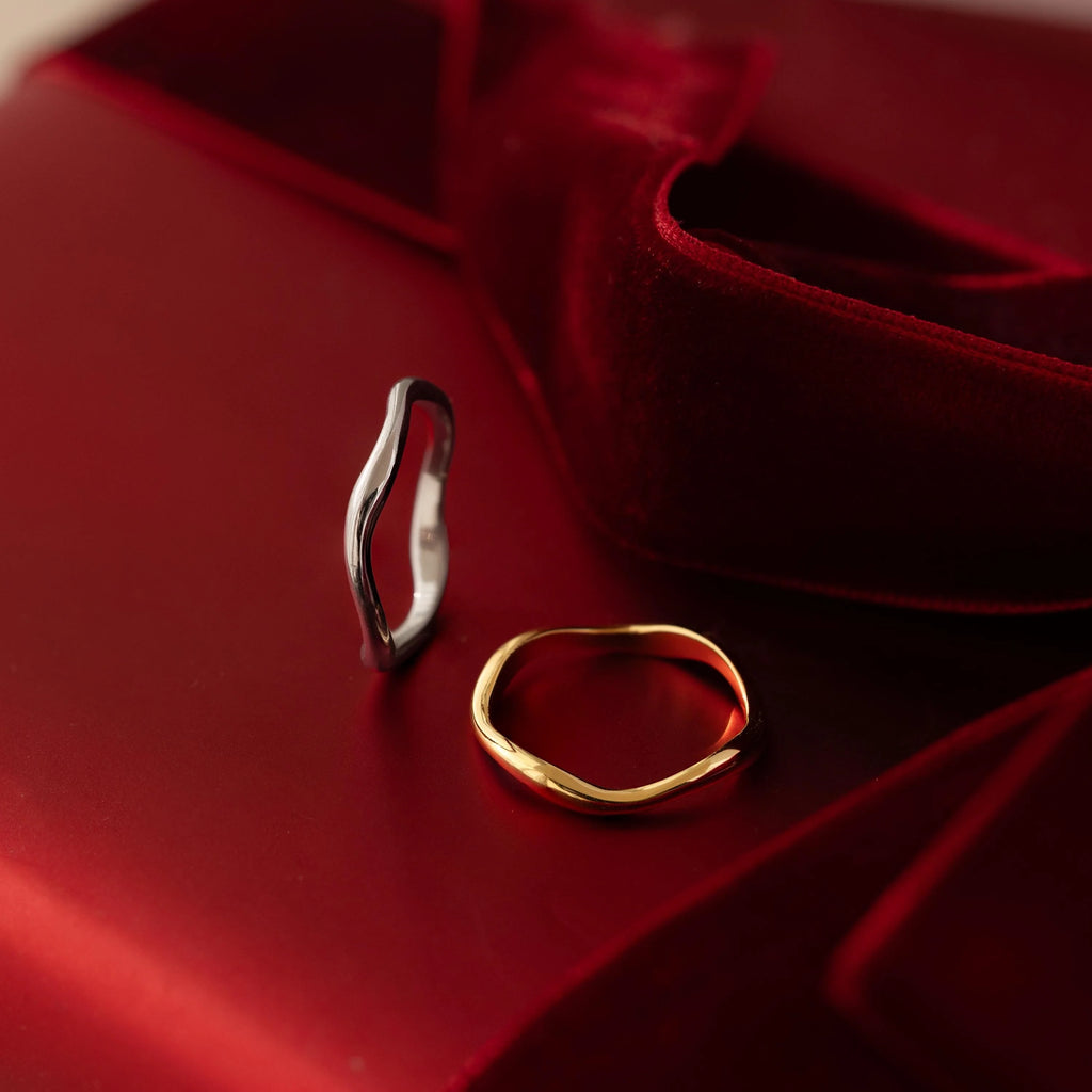Mixed Metal Wave Ring Set Silver 18K Gold Plated